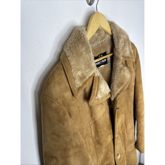 Vintage Mac Mor Suede Shearling Coat Tan Lambskin Western Men L Dmg - Picture 3 of 10
